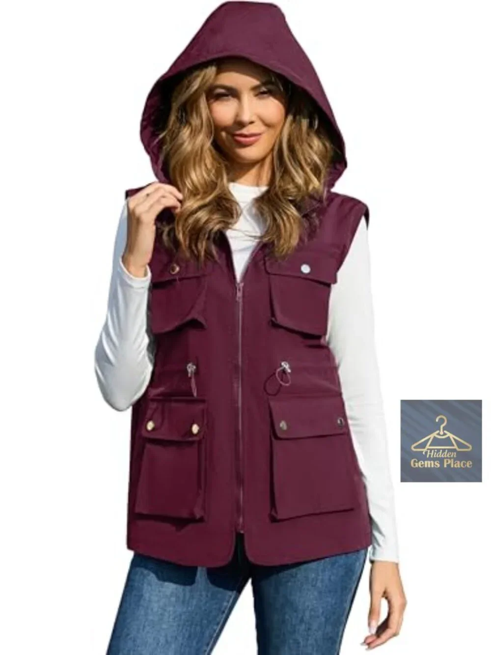 Women's Packable Military Utility Vest Windbreaker Waterproof Cargo with